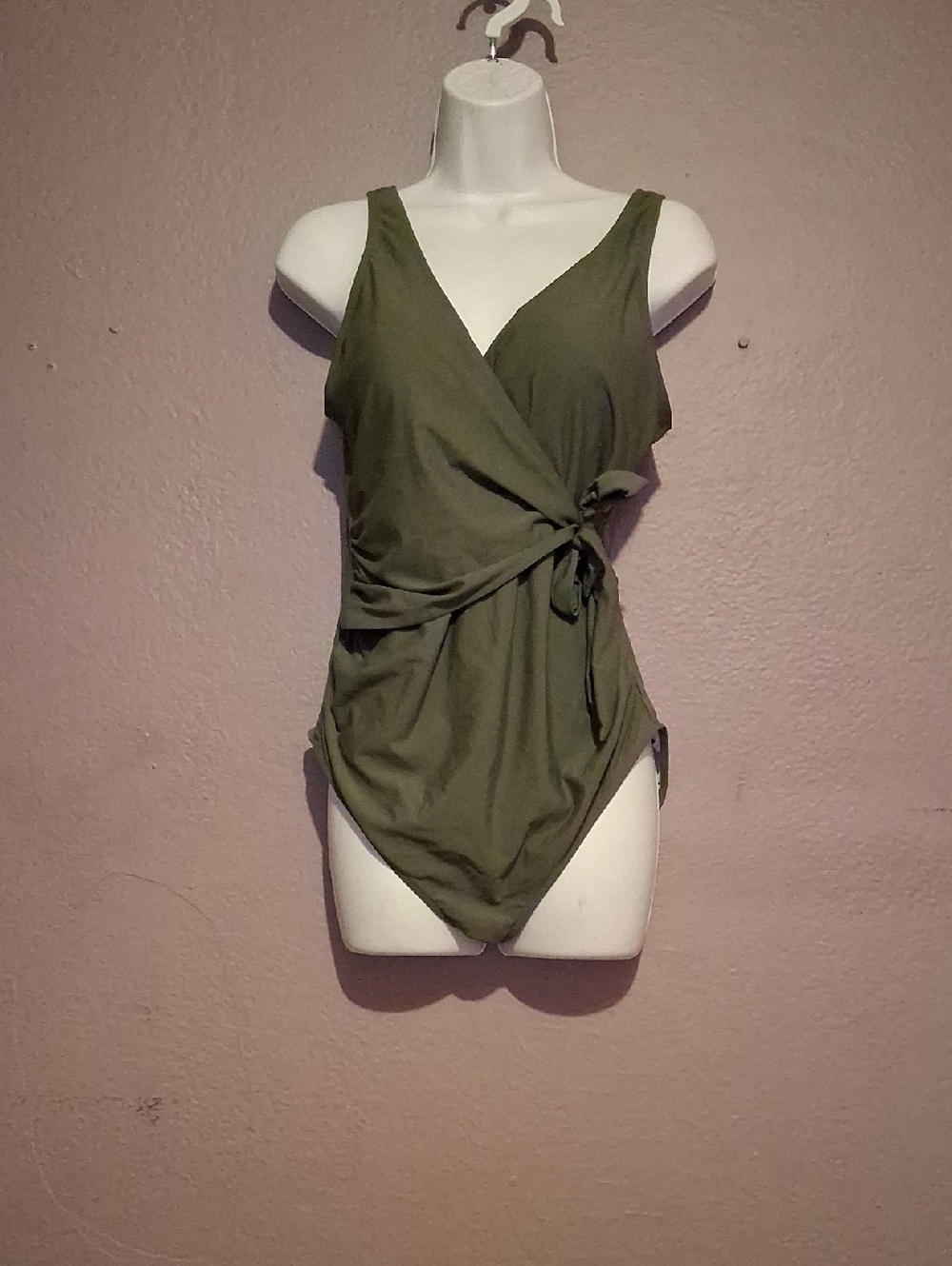 Women’s Olive Wrap One-Piece Swimwear with Side Tie